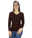 Blusa Feminina Longa Gola V Segunda Pele Básica Tshirt Marrom